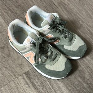 New Balance Olive and Peach Athletic Shoes